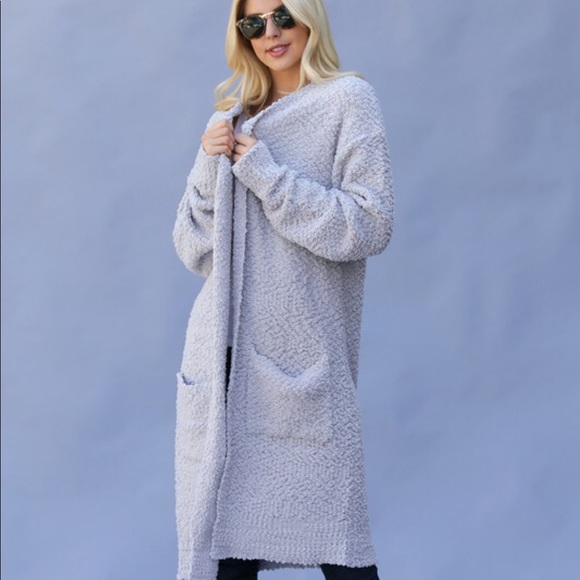 Boujee Boutique Sweaters - Silver Popcorn Long Chunky Cardigan